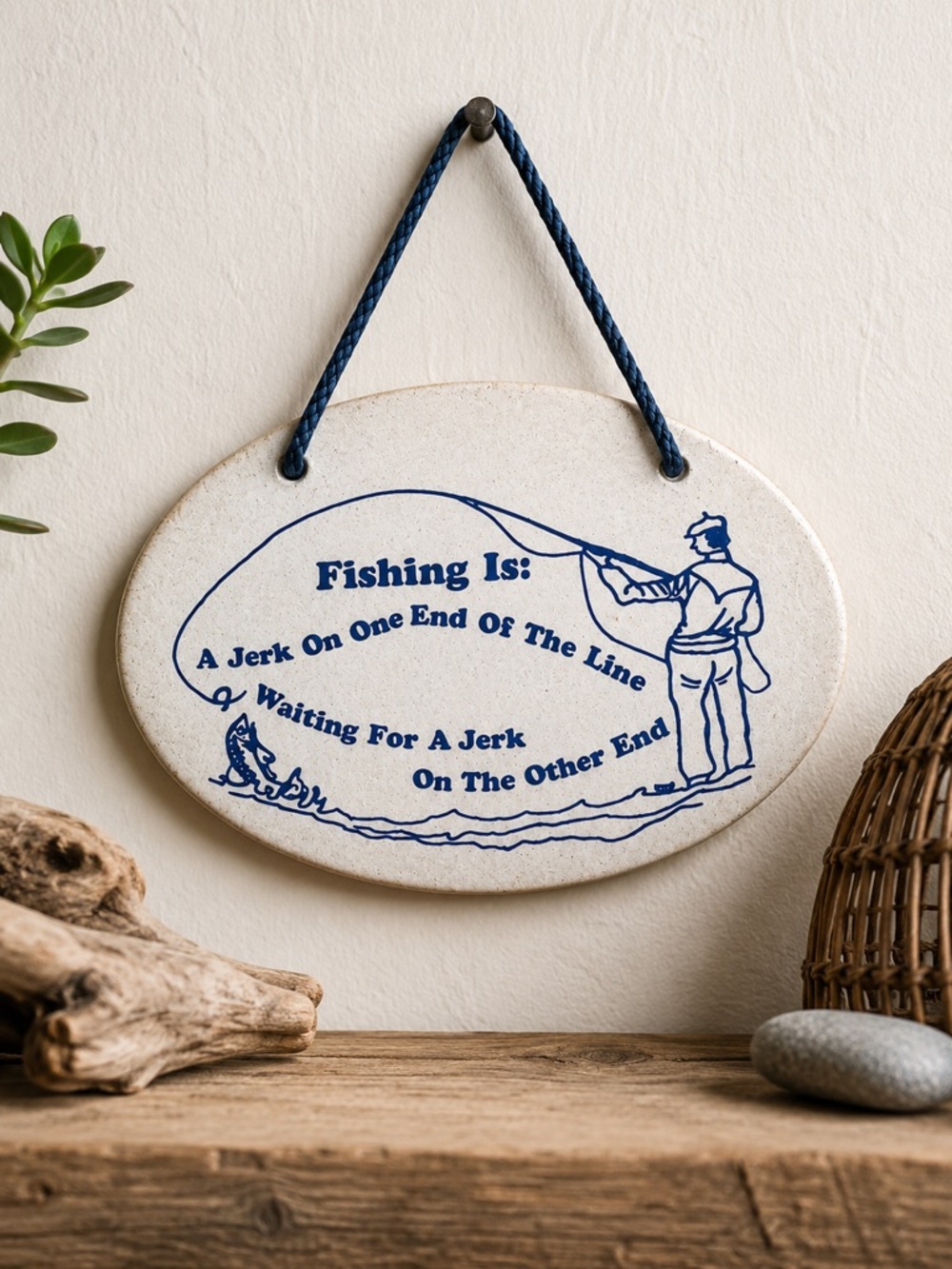 Mountain Meadows Pottery Fishing Jerk Oval Wall Plaque Sign